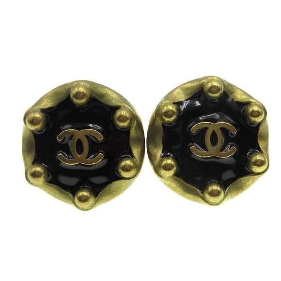 Chanel Button Earrings Black Clip-On - Picture 1 of 4